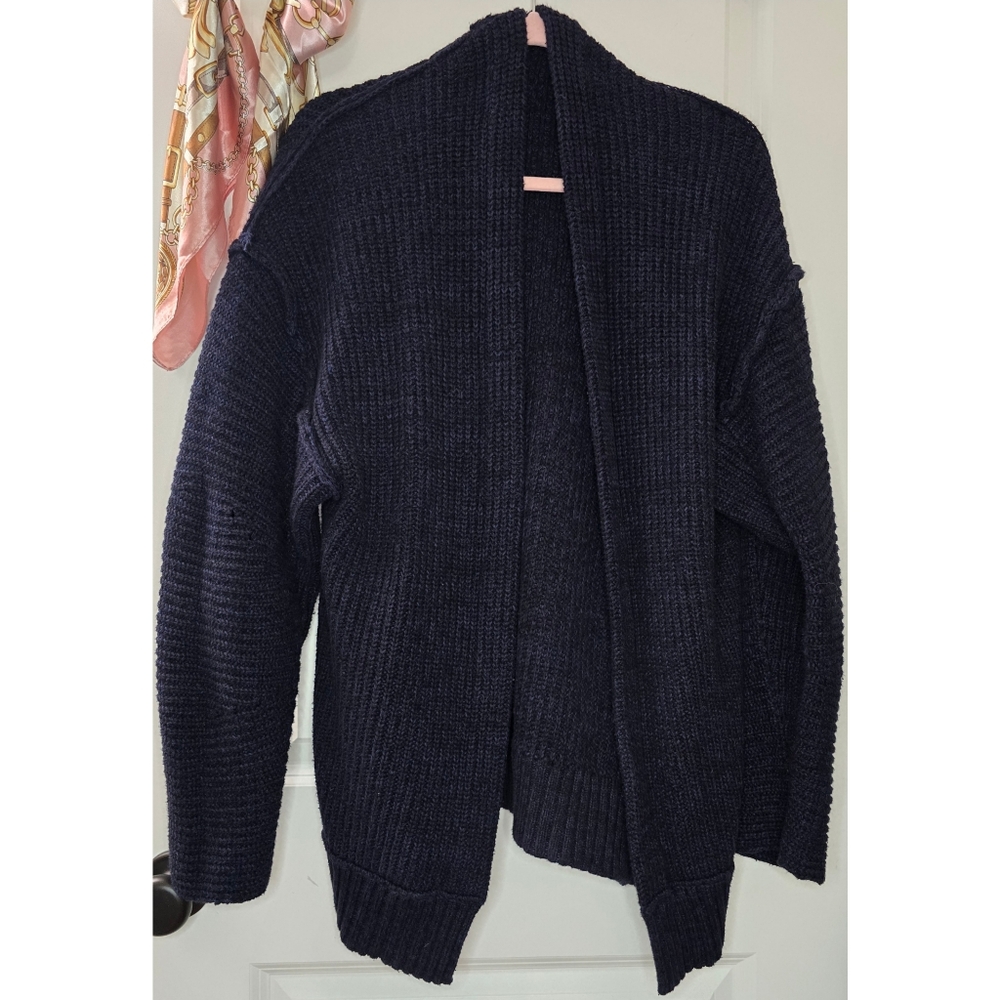 Free People High Hopes Cardigan Medium Navy Black Marl Chunky Knit Sweater